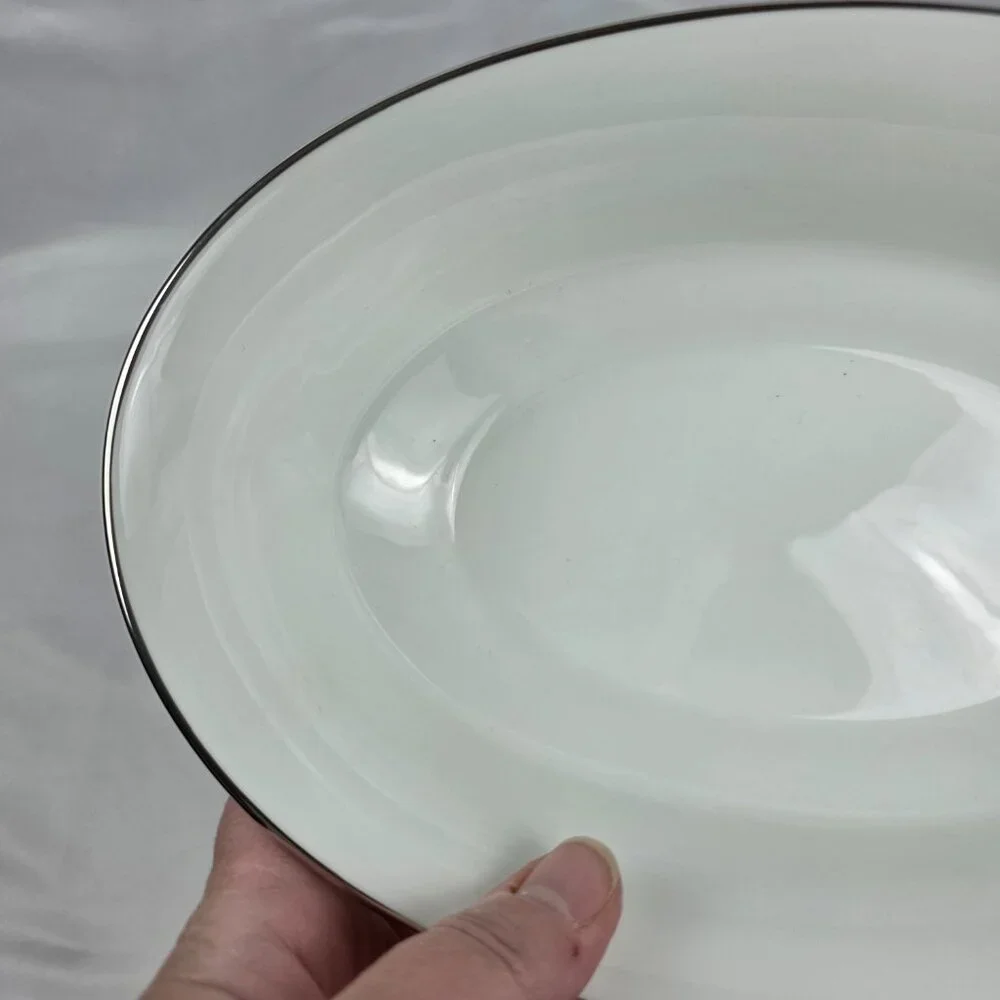 Oxford China Spring 10 Inch Oval Serving Bowl Multicolor Floral Rim Aqua Band